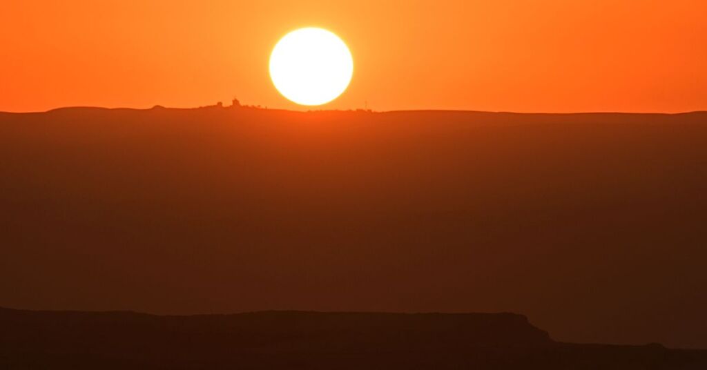 Sunset over Palestine and the Dead Sea seen from Jordan