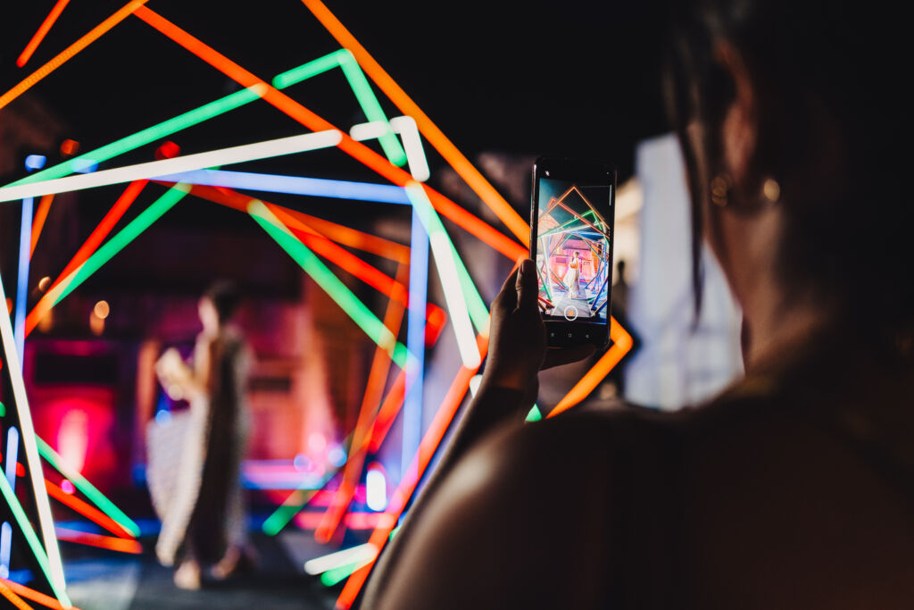 An illuminated pathway leading guests to the‘Futurescape: Taste the experience’ event held by Corinthia Caterers in collaboration with 242.group and St. James Cavalier