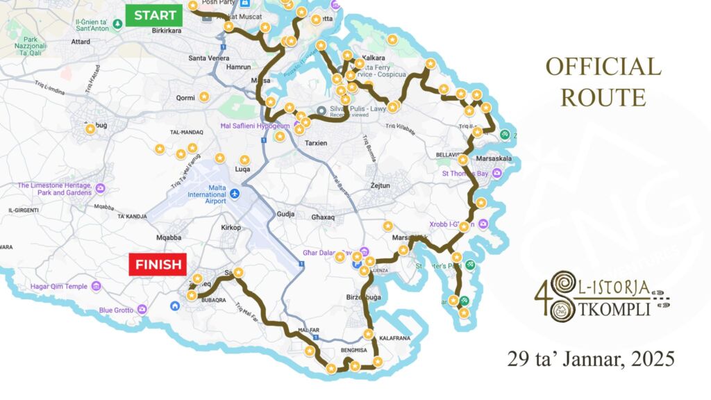 Route of 'L-Istorja Tkompli' via Conrad Neil Gatt