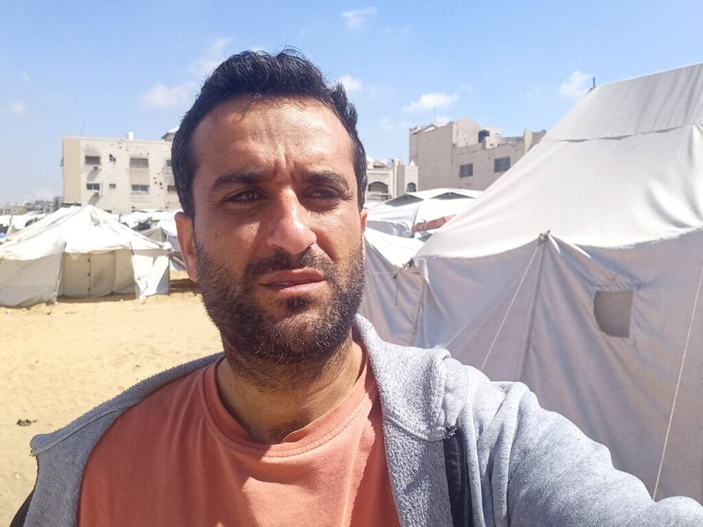 Mohammed in a displacement camp in northern Gaza, near the area where he used to live