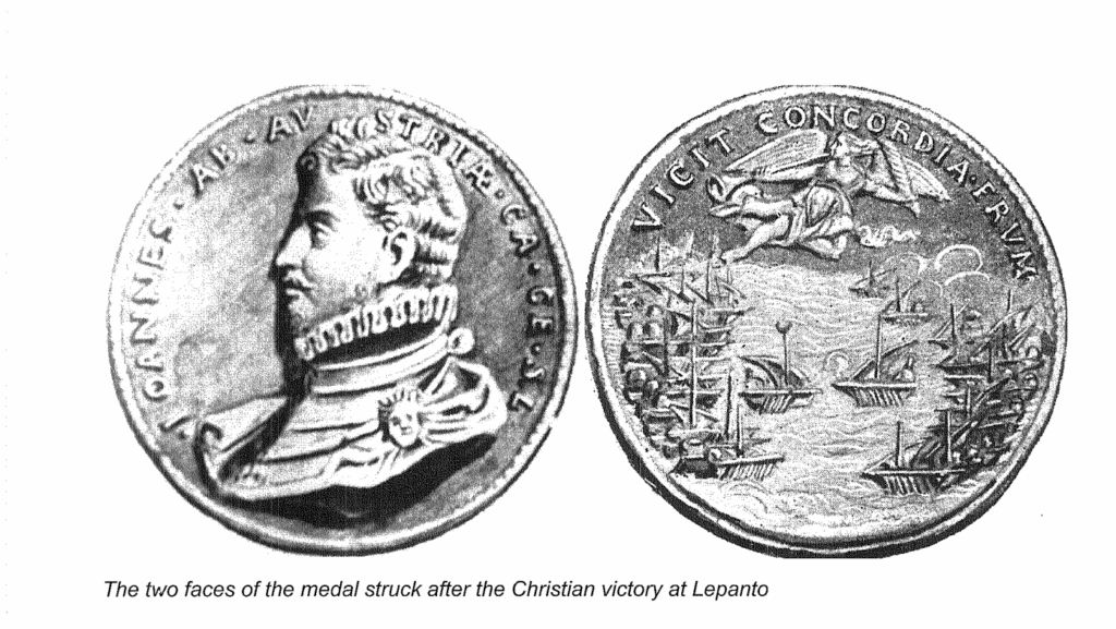 The two faces of the medal struck after the Battle of Lepanto